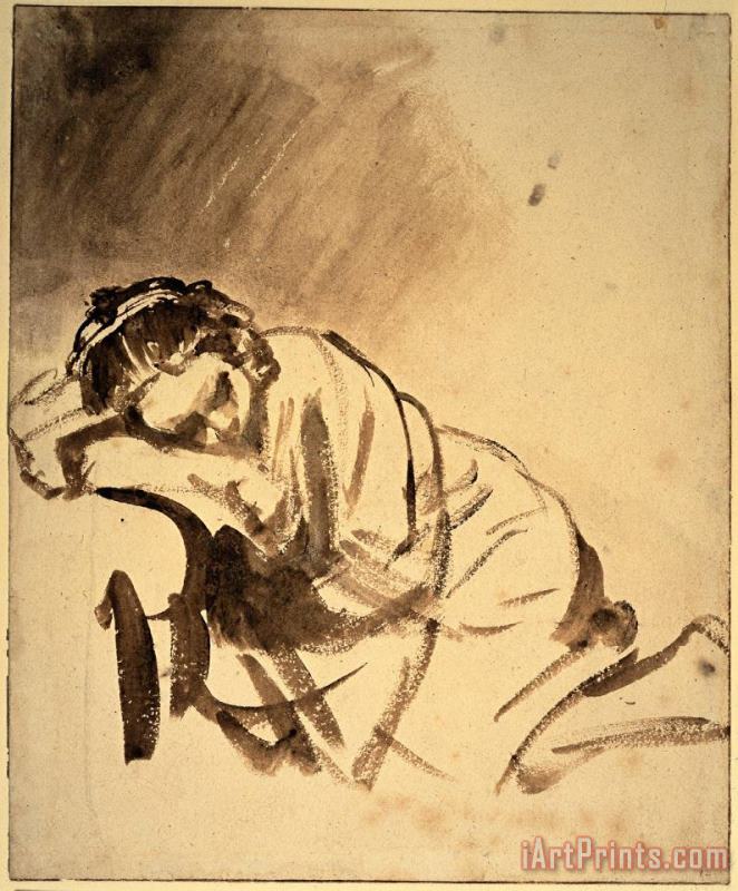 Hendrickje Sleeping painting - Rembrandt Hendrickje Sleeping Art Print