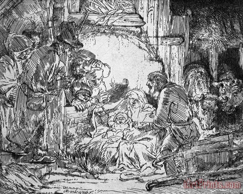 Nativity painting - Rembrandt Nativity Art Print