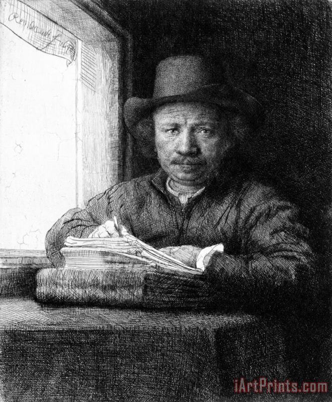 Rembrandt Drawing at a Window painting - Rembrandt Rembrandt Drawing at a Window Art Print