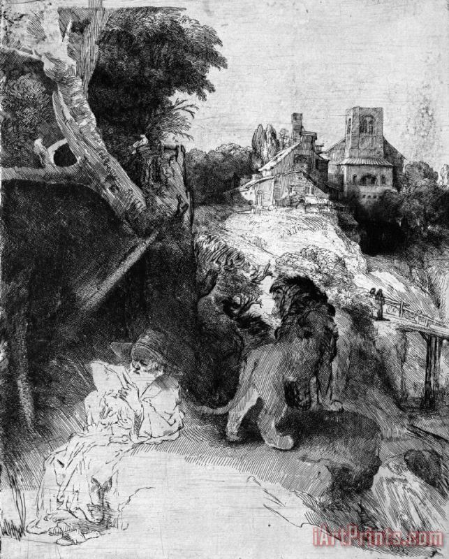St Jerome Reading in an Italian Landscape painting - Rembrandt St Jerome Reading in an Italian Landscape Art Print