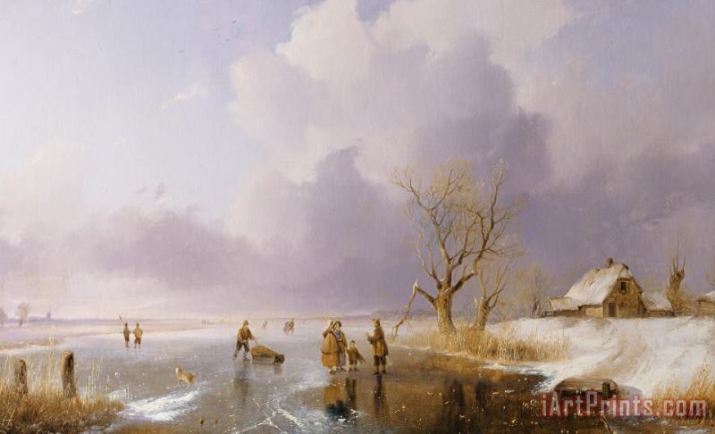 Remigius van Haanen Landscape With Frozen Canal Art Painting