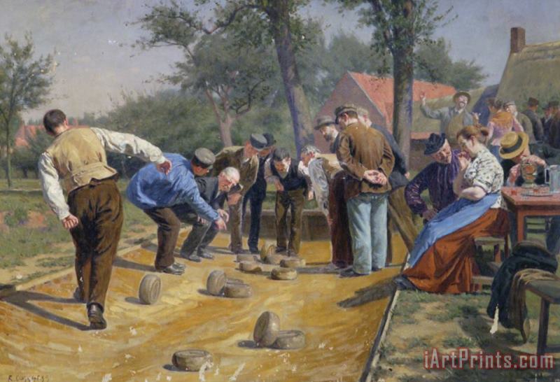 Remy Cogghe Playing Boules Iin a Flemish Village Art Print