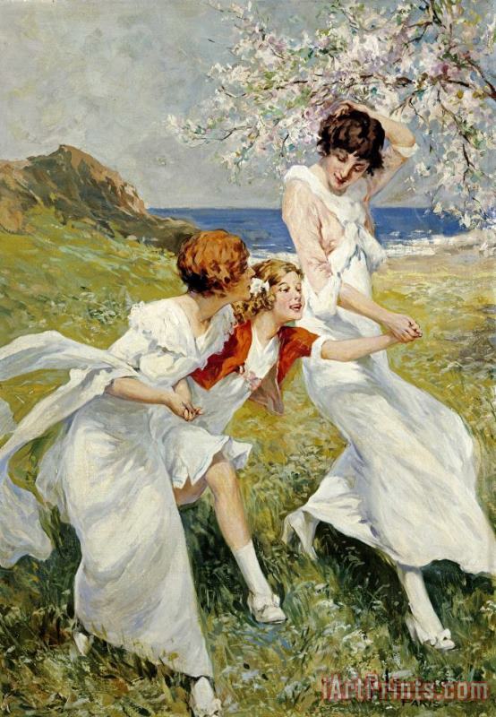 Rene Lelong A Spring Day by The Seashore Art Painting