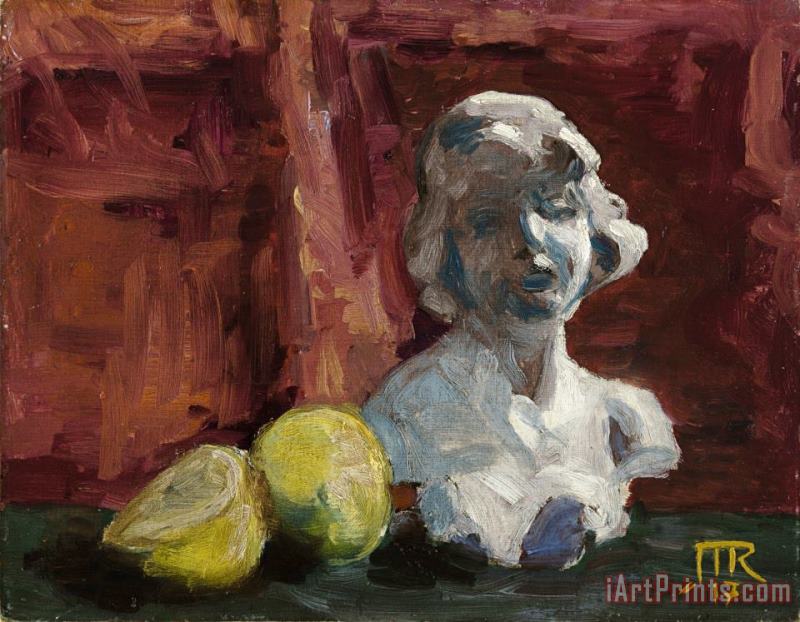 Buste En Platre Et Fruits painting - rene magritte Buste En Platre Et Fruits Art Print