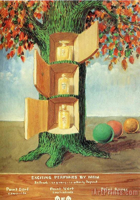 Poster Exciting Perfumes by Mem 1946 painting - rene magritte Poster Exciting Perfumes by Mem 1946 Art Print