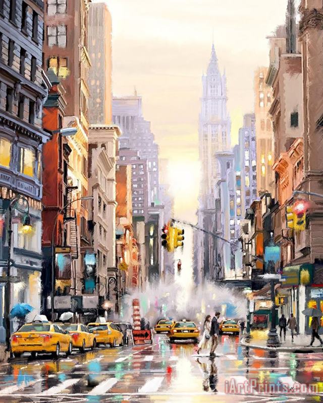 Sunset on 5th Avenue painting - Richard Macneil Sunset on 5th Avenue Art Print