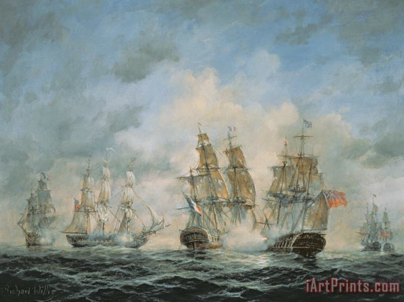 Richard Willis 19th Century Naval Engagement in Home Waters Art Painting