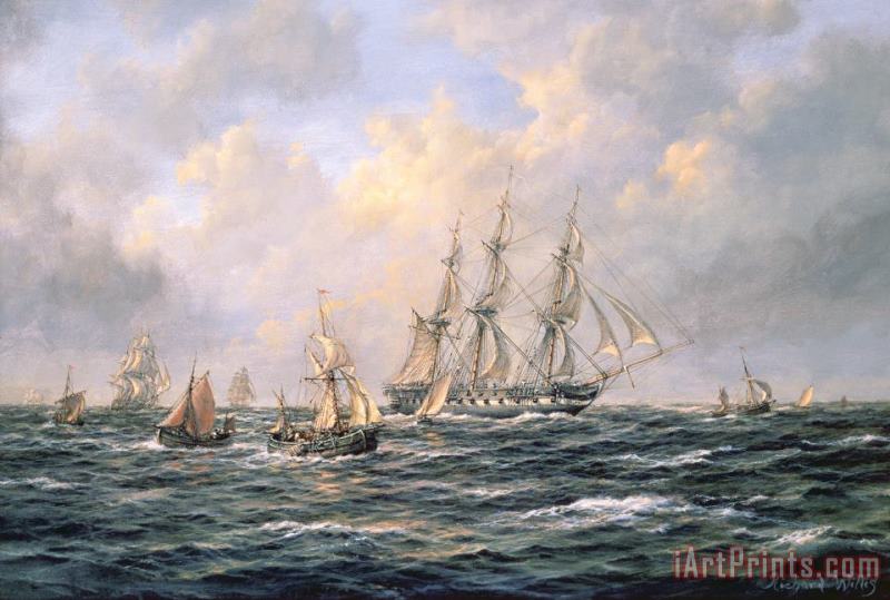 Richard Willis Convoy of East Indiamen amid Fishing Boats Art Painting