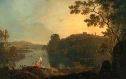 Richard Wilson River scene- bathers and cattle painting