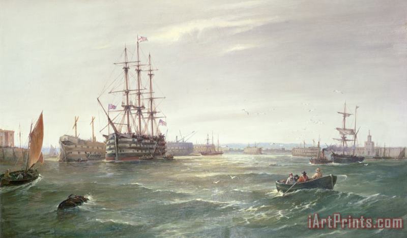 Portsmouth Harbour with HMS Victory painting - Robert Ernest Roe Portsmouth Harbour with HMS Victory Art Print