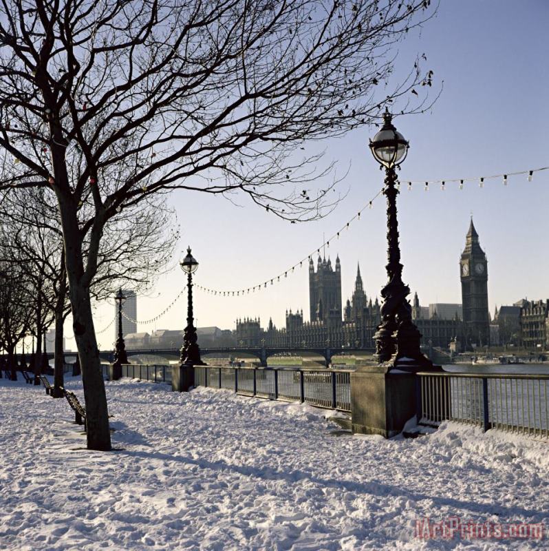Robert Hallmann Big Ben Westminster Abbey And Houses Of Parliament In The Snow Art Print