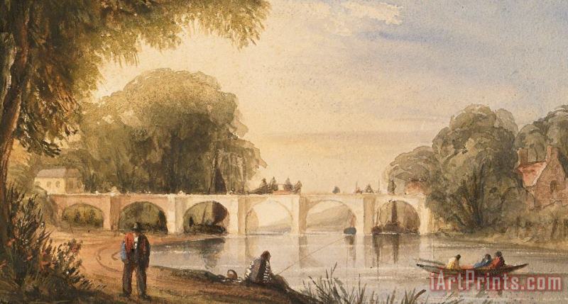 Robert Hindmarsh Grundy River Scene With Bridge Of Six Arches Art Print