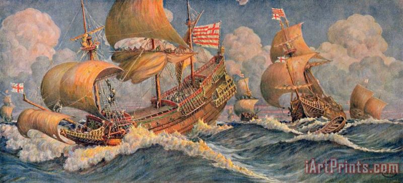 Robert Morton Nance Merchant Ships Of 1640 Art Painting