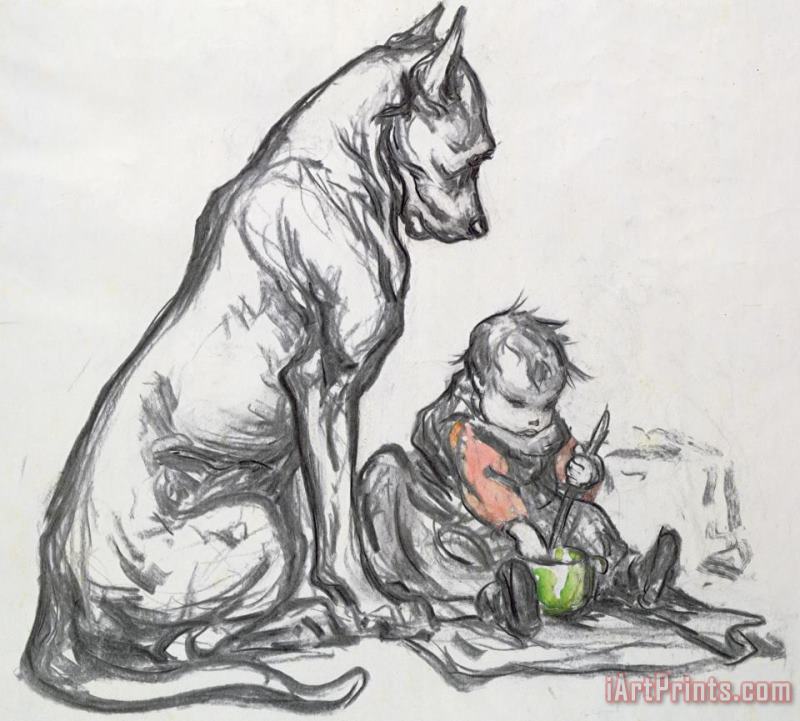 Dog And Child painting - Robert Noir Dog And Child Art Print