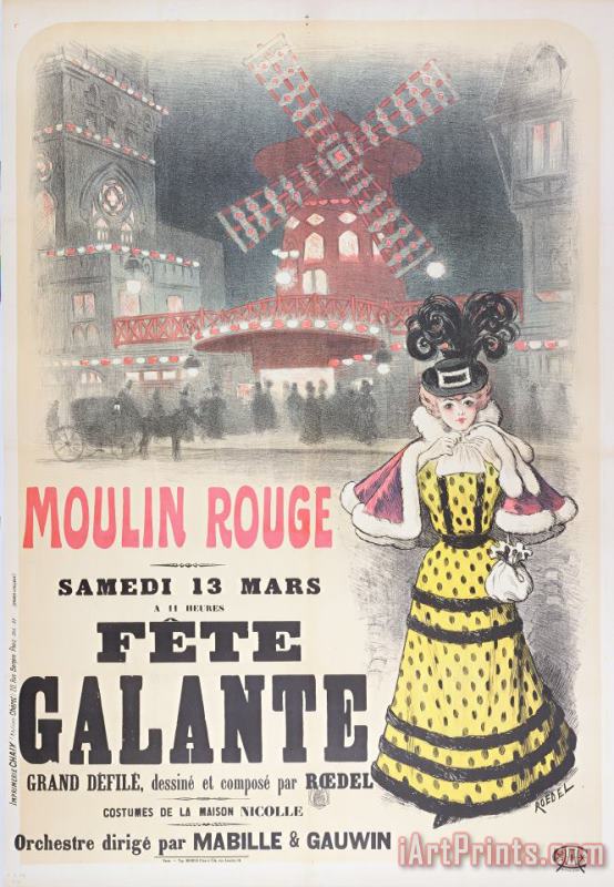 Poster Advertising A Fete Galante At The Moulin Rouge painting - Roedel Poster Advertising A Fete Galante At The Moulin Rouge Art Print
