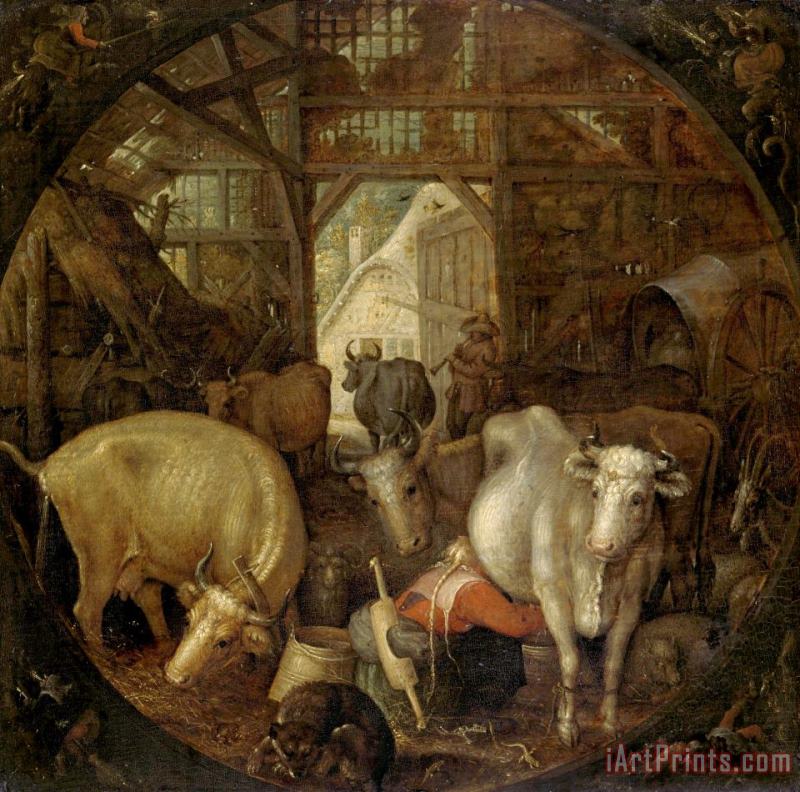 Roelant Savery Cows in a Stable; Witches in The Four Corners Art Print