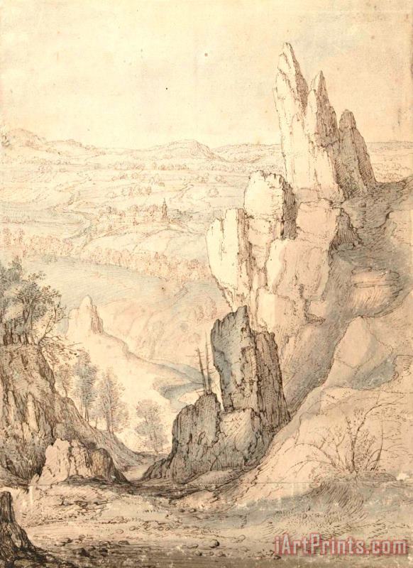 Mountainous Landscape with Steep Cliffs painting - Roelant Savery Mountainous Landscape with Steep Cliffs Art Print
