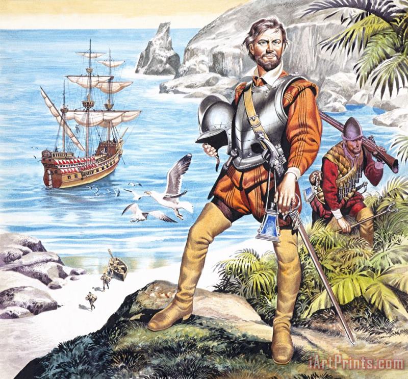 Francis Drake and the Golden Hind painting - Ron Embleton Francis Drake and the Golden Hind Art Print