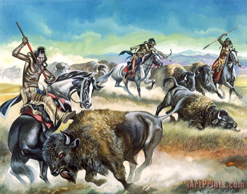 Ron Embleton Native American Indians killing American Bison Art Print
