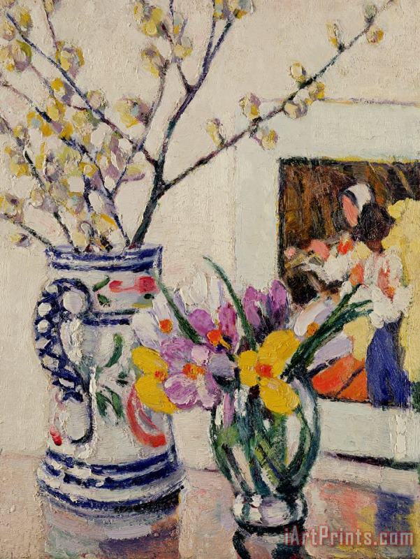 Still life with flowers in a vase painting - Rowley Leggett Still life with flowers in a vase Art Print