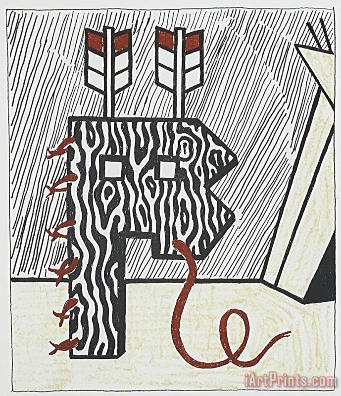 Figure with Teepee, 1980 painting - Roy Lichtenstein Figure with Teepee, 1980 Art Print