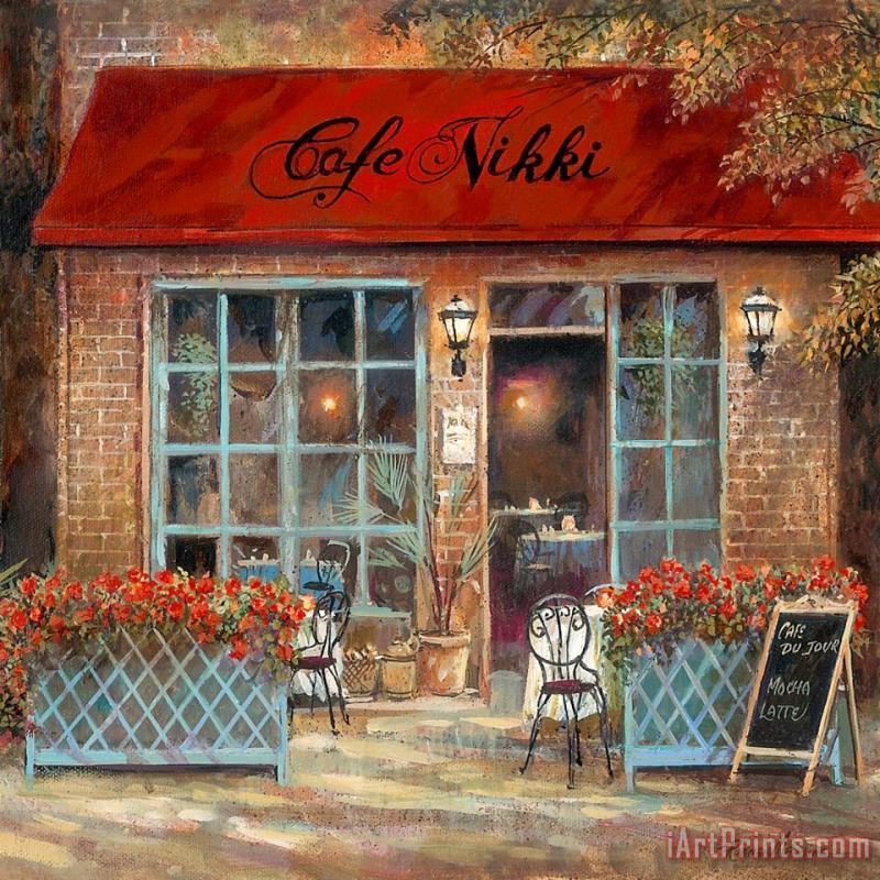 Cafe Nikki painting - Ruane Manning Cafe Nikki Art Print
