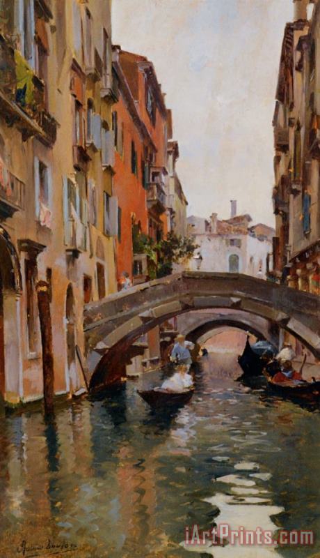 Gondola on a Venetian Canal painting - Rubens Santoro Gondola on a Venetian Canal Art Print