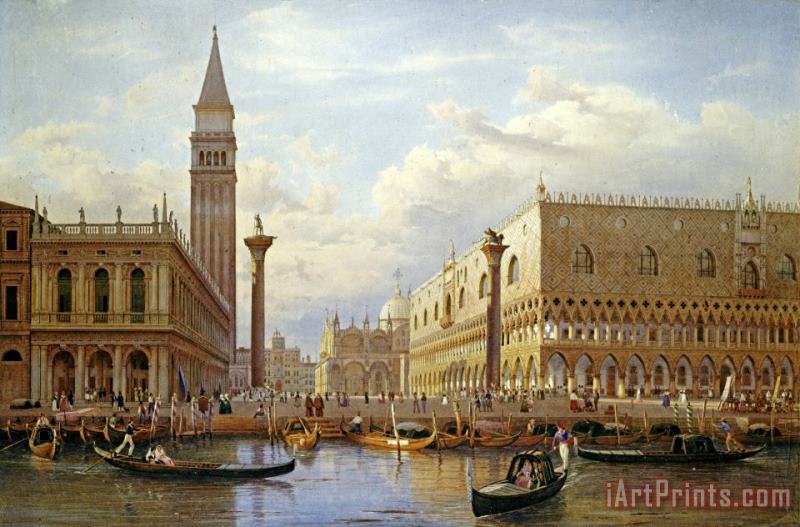 A View of The Piazzetta with The Doges Palace From The Bacino, Venice painting - Salomon Corrodi A View of The Piazzetta with The Doges Palace From The Bacino, Venice Art Print
