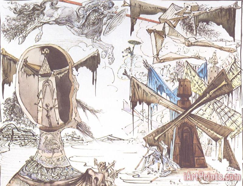 Don Quixote And The Windmills painting - Salvador Dali Don Quixote And The Windmills Art Print