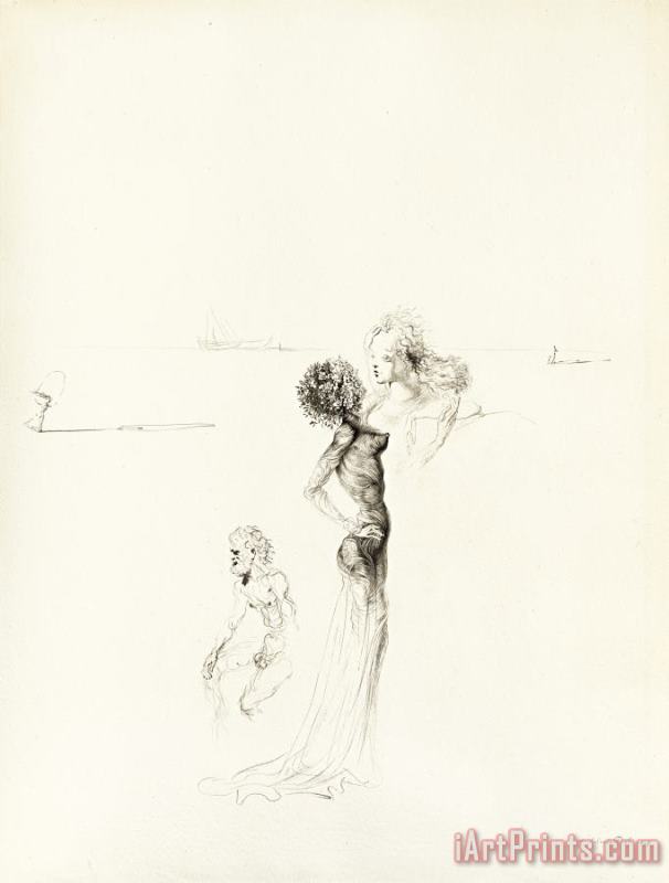 Femme a La Tete De Rose, Buste De Femme Et Vieillard Nu, 1937 painting - Salvador Dali Femme a La Tete De Rose, Buste De Femme Et Vieillard Nu, 1937 Art Print