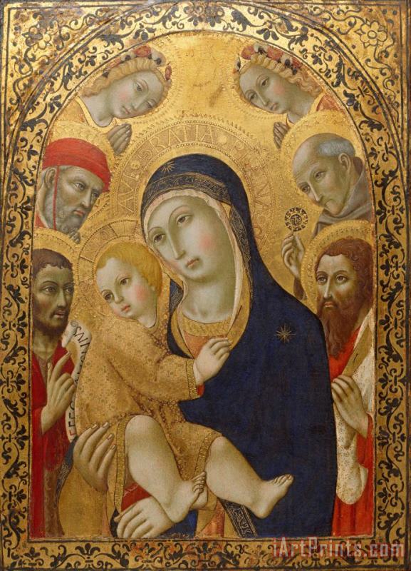 Sano di Pietro Madonna And Child with Saints Jerome, John The Baptist, Bernardino And Bartholomew Art Painting