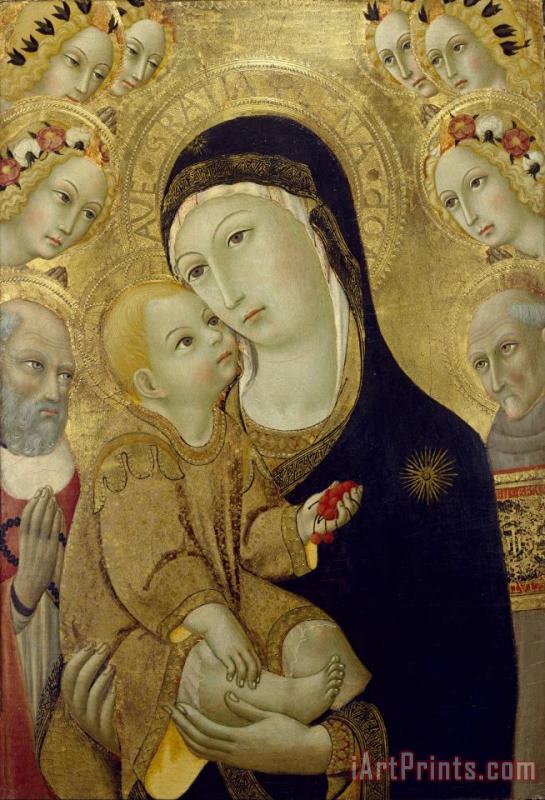 Sano di Pietro Virgin And Child with Saints Jerome And Bernardino of Siena And Six Angels Art Print
