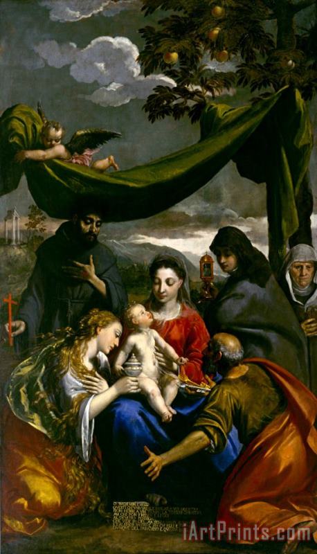 Virgin And Child with Saints Mary Magdalene, Peter, Clare, Francis, And an Abbess painting - Scarsellino Virgin And Child with Saints Mary Magdalene, Peter, Clare, Francis, And an Abbess Art Print
