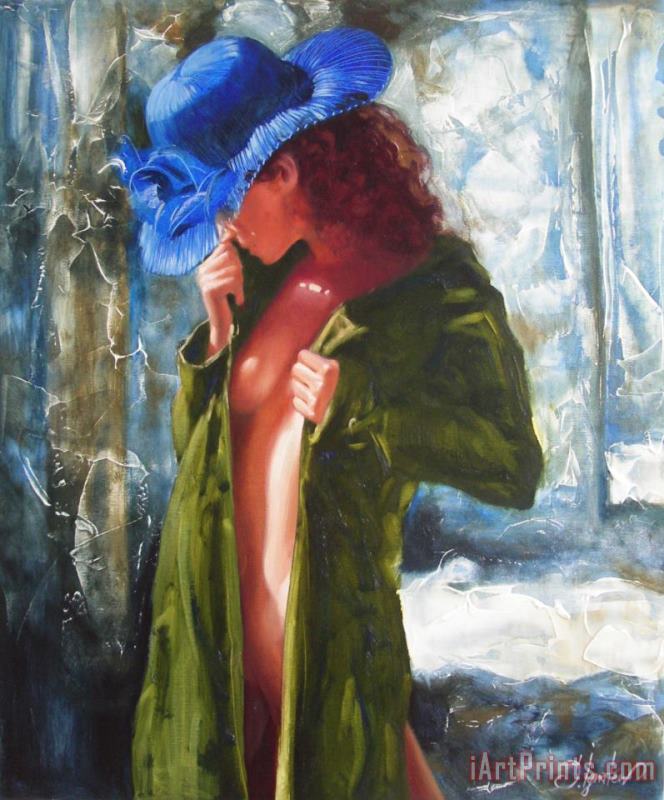 The blue hat painting - Sergey Ignatenko The blue hat Art Print