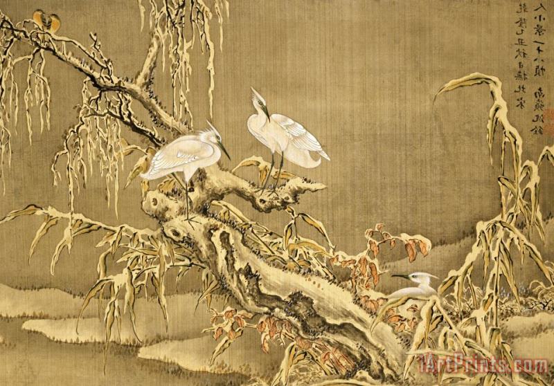 Shen Nanpin Album of Birds And Animals (wintry Storks) Art Print