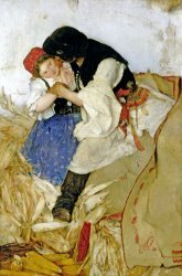 Simon Hollosy Husking Corn painting