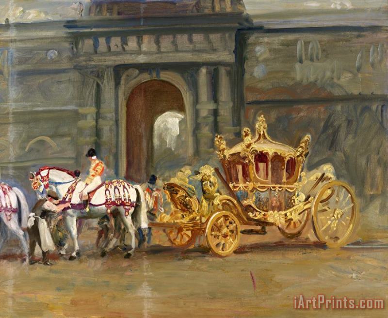 The Gold State Coach at The Royal Mews painting - Sir Alfred James Munnings The Gold State Coach at The Royal Mews Art Print