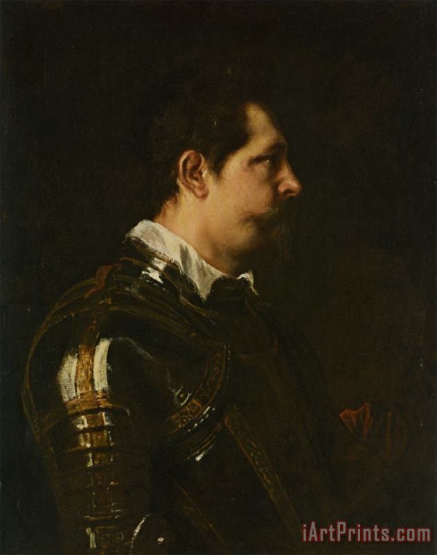 Sir Antony Van Dyck Portrait of a Military Commander Bust Length in Profile in Damascened Armour with White Collar And Red Sash Art Painting