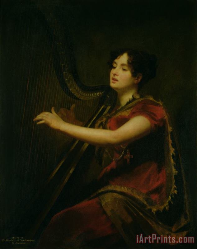 Sir Henry Raeburn The Marchioness of Northampton Playing a Harp Art Painting