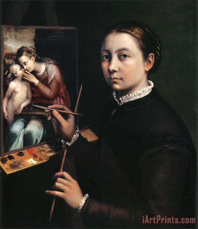 Self Portrait at The Easel Painting a Devotional Panel painting - Sofonisba Anguissola Self Portrait at The Easel Painting a Devotional Panel Art Print