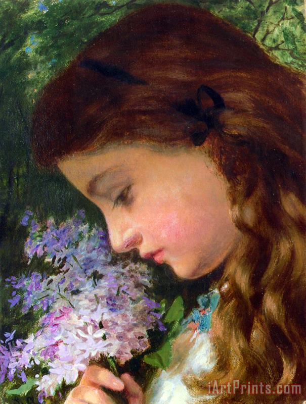 Girl with Lilac painting - Sophie Gengembre Anderson Girl with Lilac Art Print