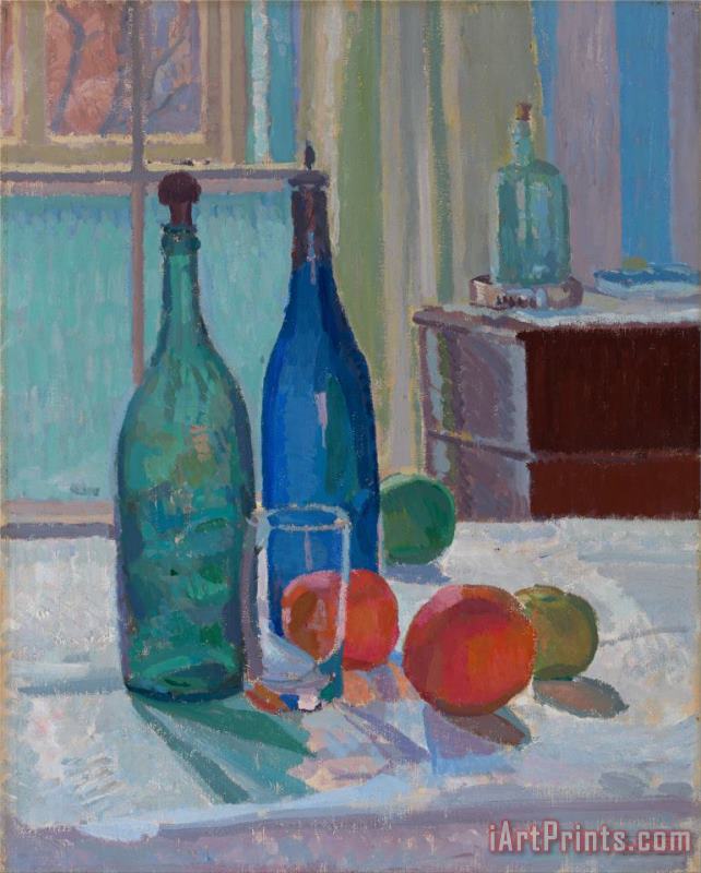 Blue And Green Bottles And Oranges painting - Spencer Frederick Gore Blue And Green Bottles And Oranges Art Print