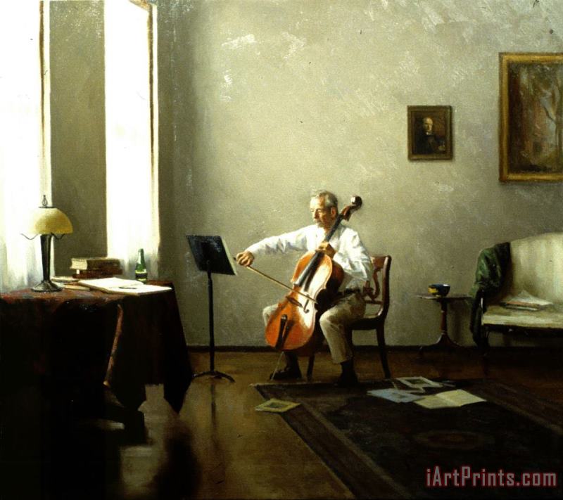 Man Playing a Cello painting - Steven J Levin Man Playing a Cello Art Print