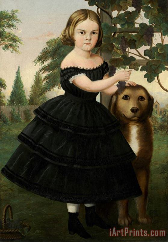 Susan Catherine Waters Portrait of a Girl And Her Dog in a Grape Arbor Art Print