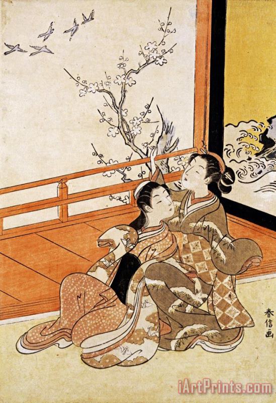 Two Women Seated by a Verandah painting - Suzuki Harunobu Two Women Seated by a Verandah Art Print