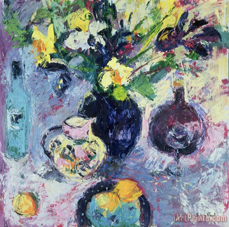 Sylvia Paul Still Life With Turquoise Bottle Art Painting