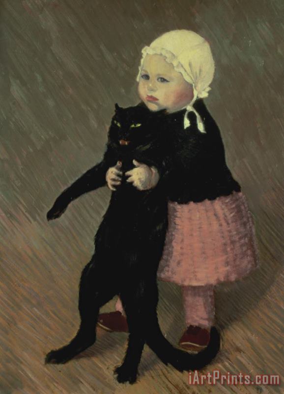 A Small Girl with a Cat painting - TA Steinlen A Small Girl with a Cat Art Print