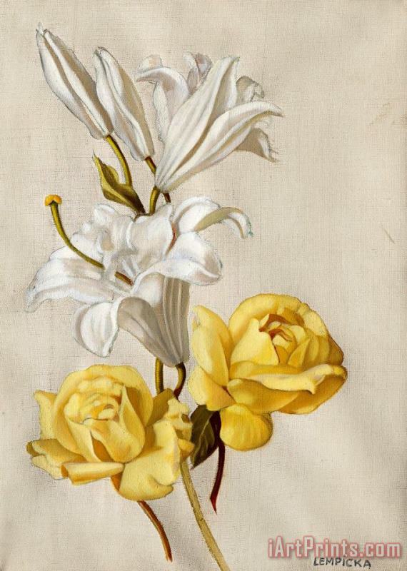 Lys Et Roses Jaunes, 1949 painting - tamara de lempicka Lys Et Roses Jaunes, 1949 Art Print