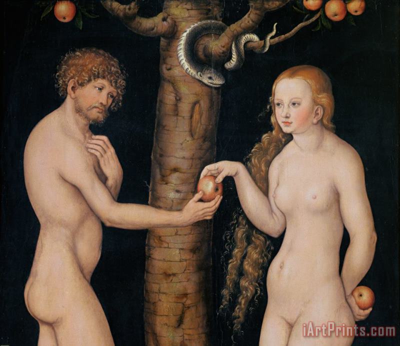 Eve Offering The Apple to Adam In The Garden of Eden painting - The Elder Lucas Cranach Eve Offering The Apple to Adam In The Garden of Eden Art Print