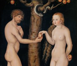 The Elder Lucas Cranach Eve Offering The Apple to Adam In The Garden of Eden painting